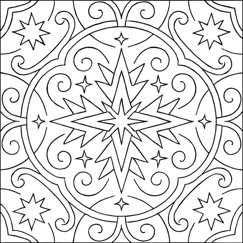 Padrão geométrico intrincado com estrela de oito pontas para colorir