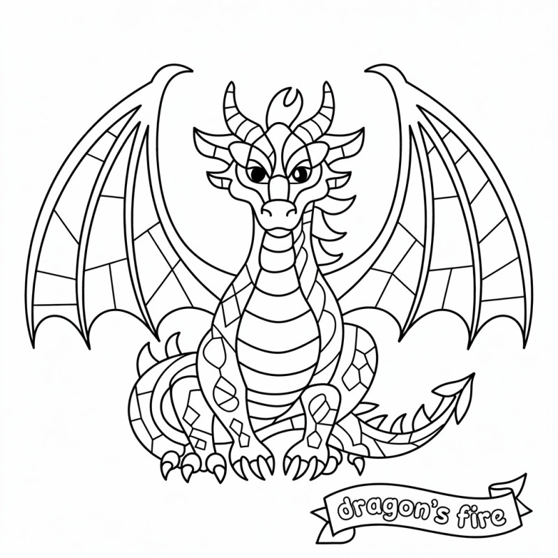 Desenho detalhado de dragão para colorir com escamas e asas impressionantes