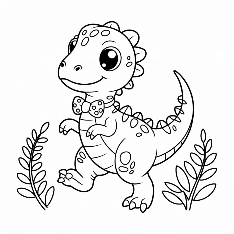 Desenho de dinossauro amigável com gravata borboleta