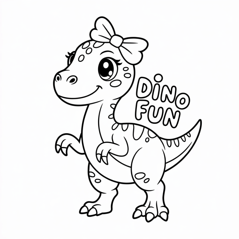 Desenho do dino divertido e amigável para imprimir e colorir