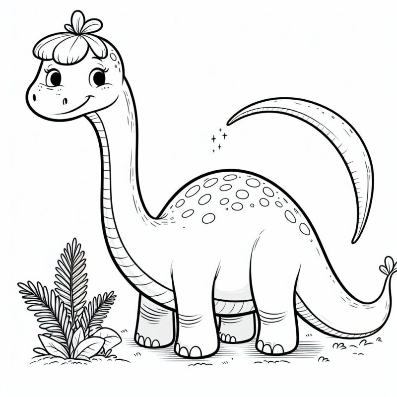 Desenho de Dinossauro Adorável e Amigável para Colorir