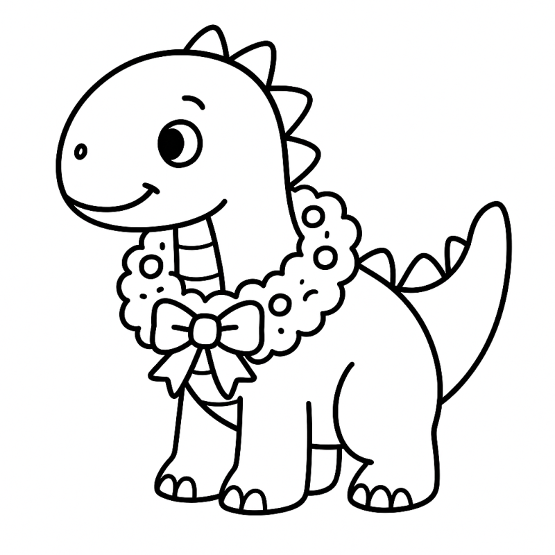 Desenho de dinossauro simpático com guirlanda para colorir