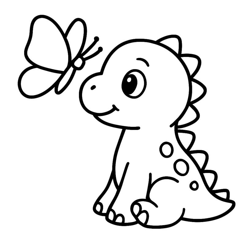 Colorir: Dinossauro Amigável com Borboleta
