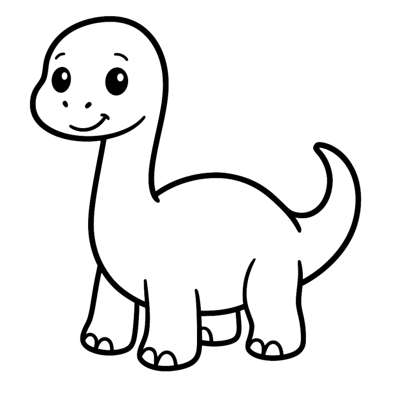 Desenho de um dinossauro estilo cartoon para colorir, simples e divertido.