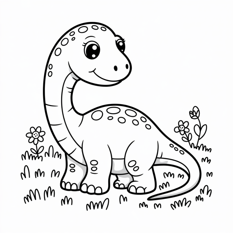 Desenho de dinossauro amigável com longo pescoço para colorir