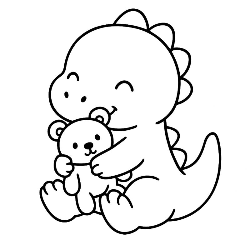 Colorir Dinossauro Fofo com Ursinho