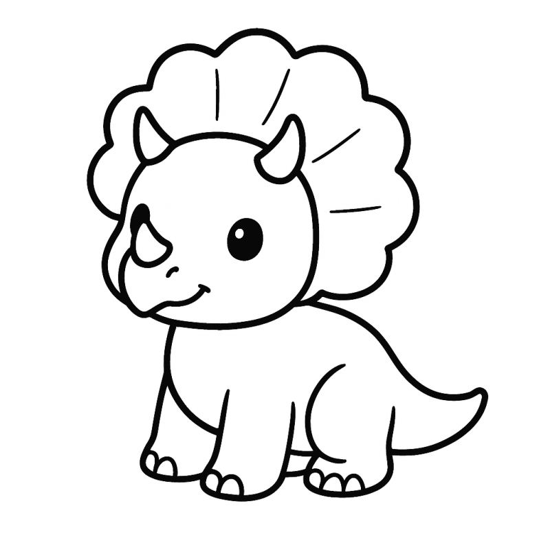 Desenho de tricerátopo infantil e amigável para colorir