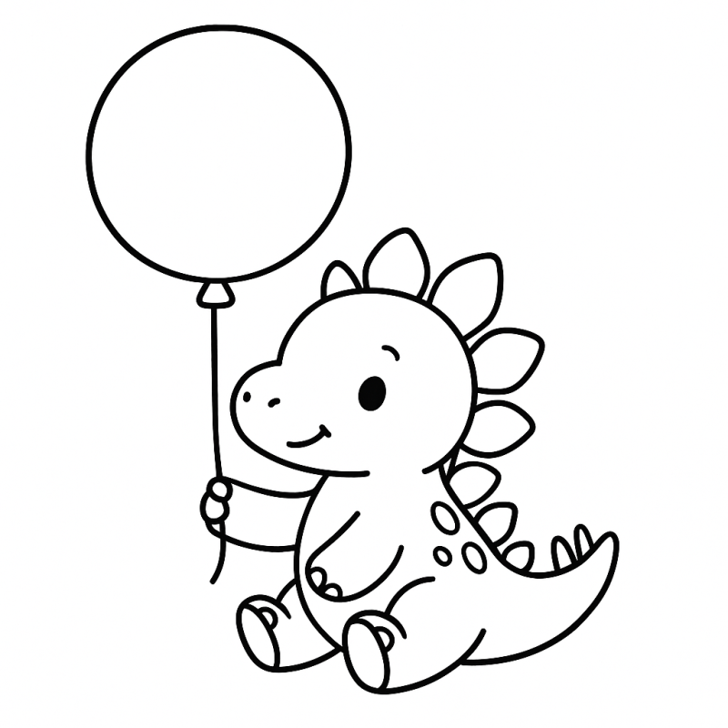 Desenho de Dinossauro Fofo Segurando um Balão para Colorir