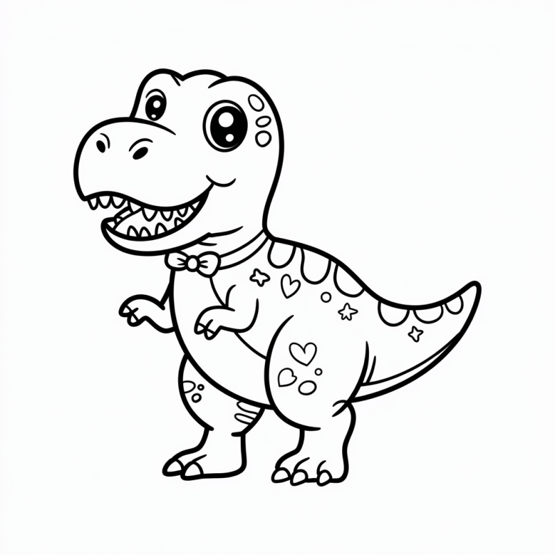 Desenho de dinossauro em estilo cartoon para colorir, com coração e estrelas