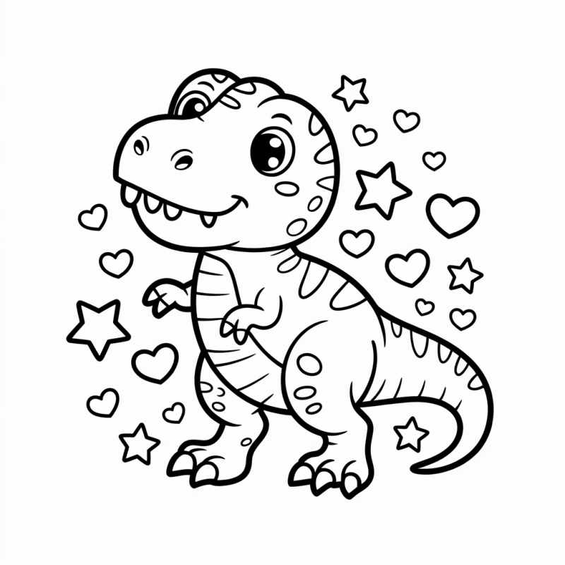 Desenho adorável de Tiranossauro Rex com características infantis e amigáveis para colorir