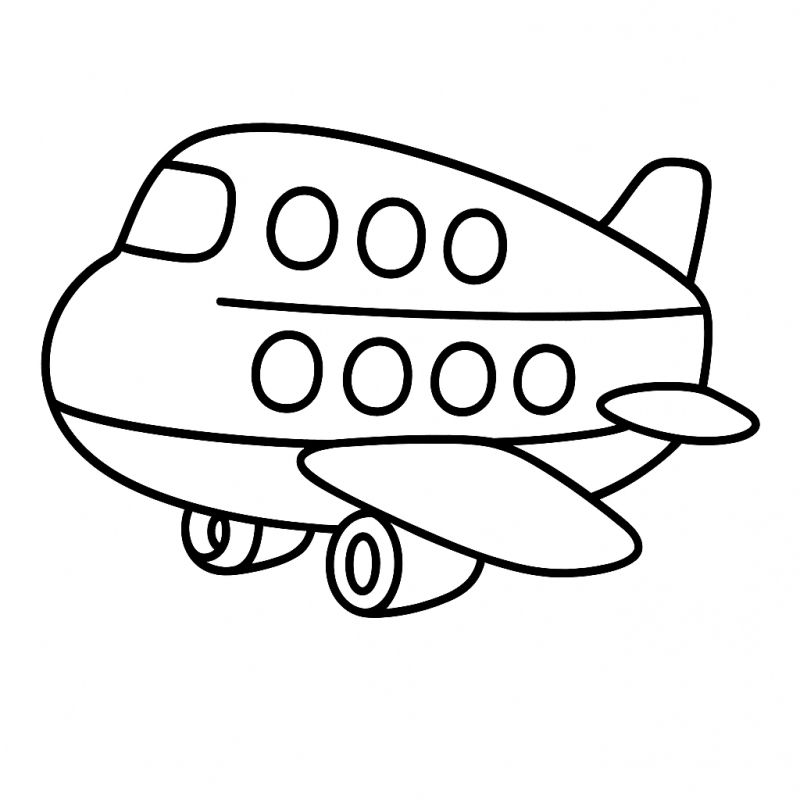 Desenho de um avião cartoonizado arredondado para colorir