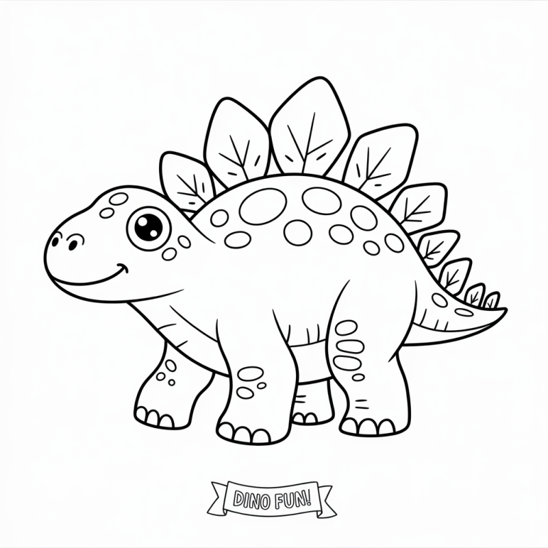Desenho de dinossauro estilo cartoon para colorir, estegossauro amigável