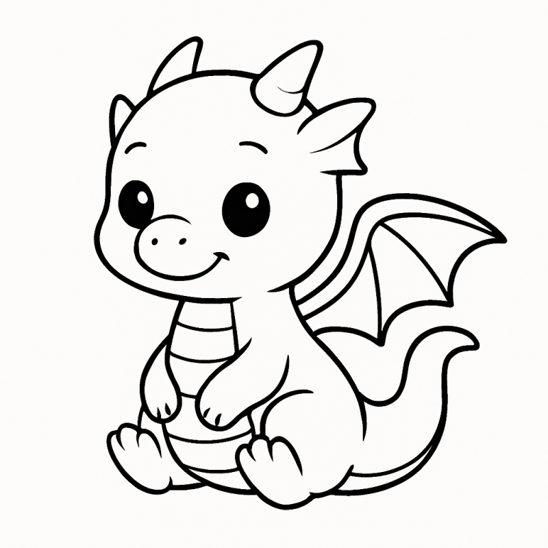 Desenho de um adorável dragão fofo e cartunesco