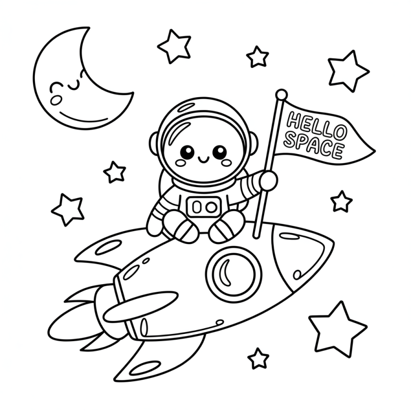 Colorindo a Nave Espacial e o Astronauta Fofo