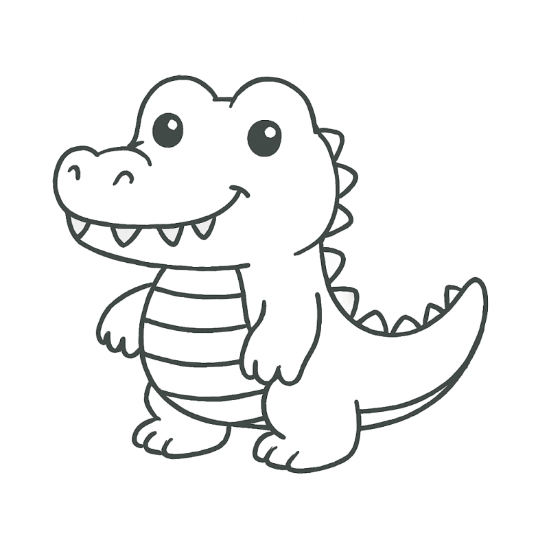 Desenho de crocodilo amigável para colorir, ideal para crianças pequenas.