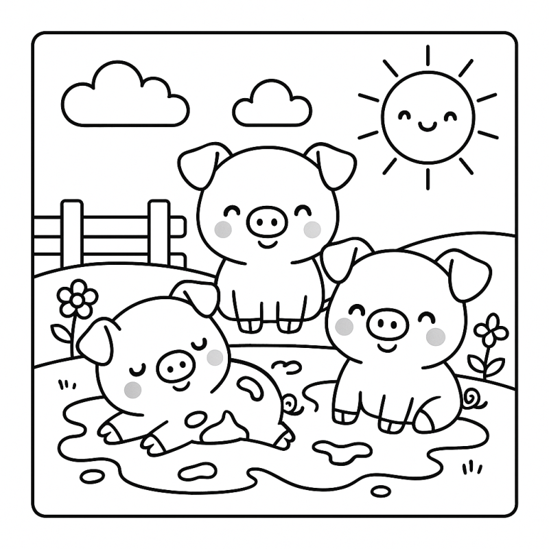 Alegre Cena de Fazendinha: Porquinhos e Sol