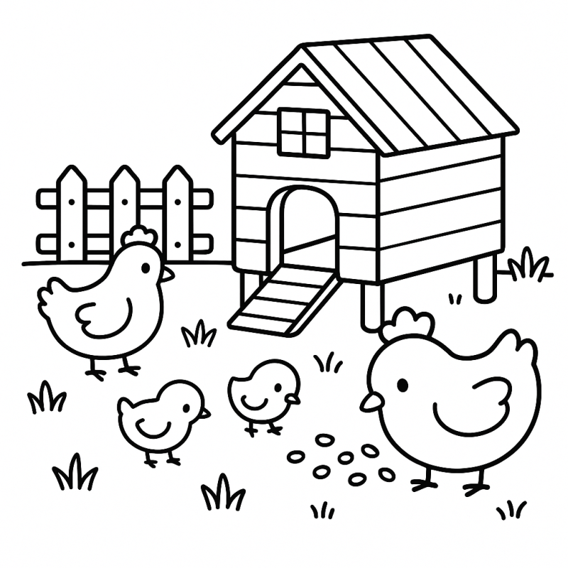 Desenho de Galinheiro na Fazenda para Colorir