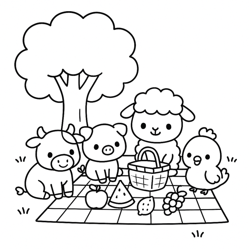 Tenha um Dia Divertido Colorindo o Piquenique na Fazenda