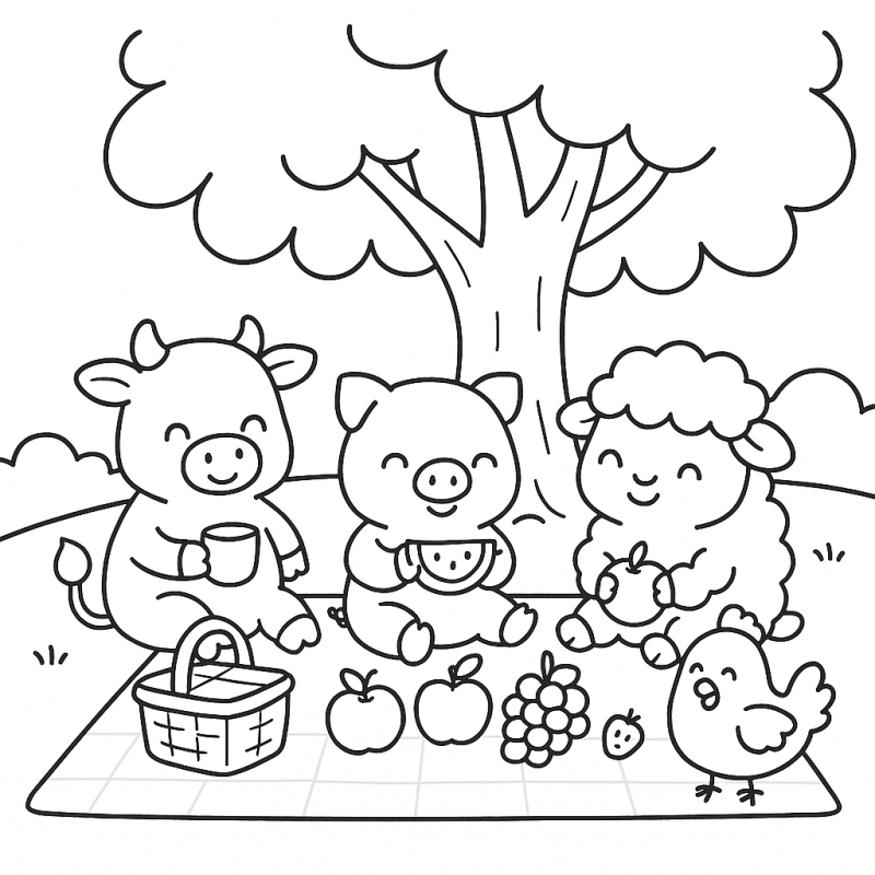 Desenho de Piquenique na Fazenda: Hora de Colorir!
