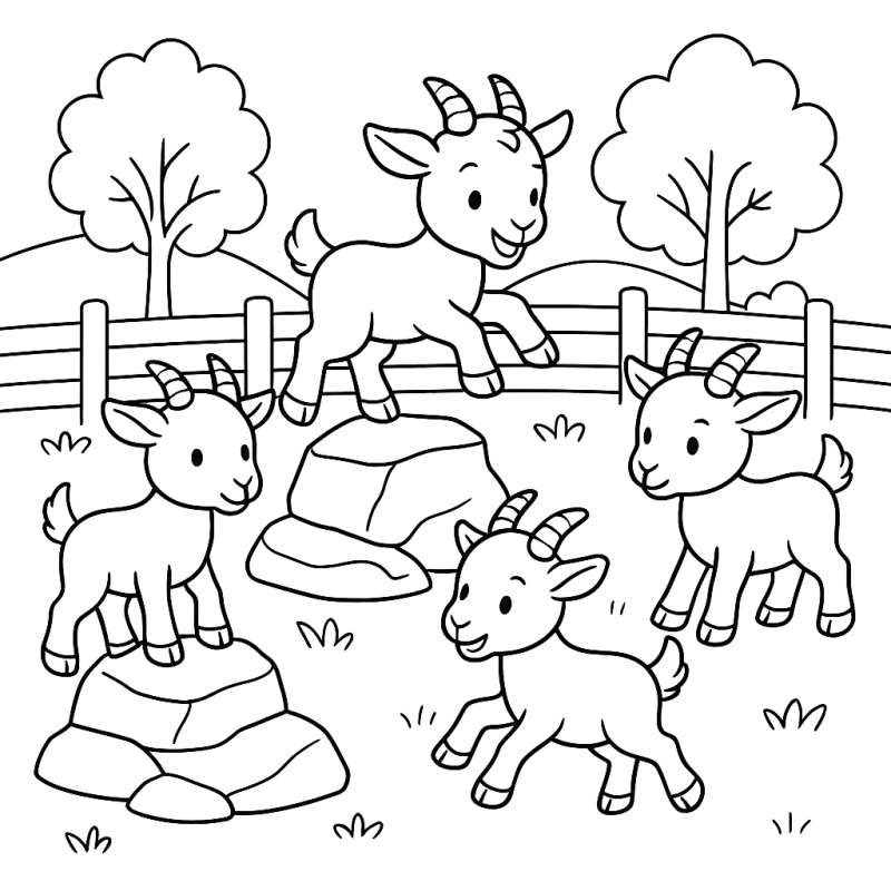 Desenho de Quatro Cabritinhos na Fazendinha