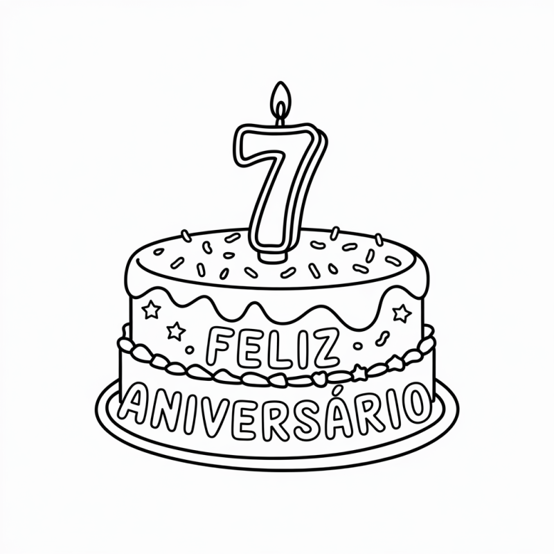 Desenho Festivo de Bolo de Aniversário para Colorir