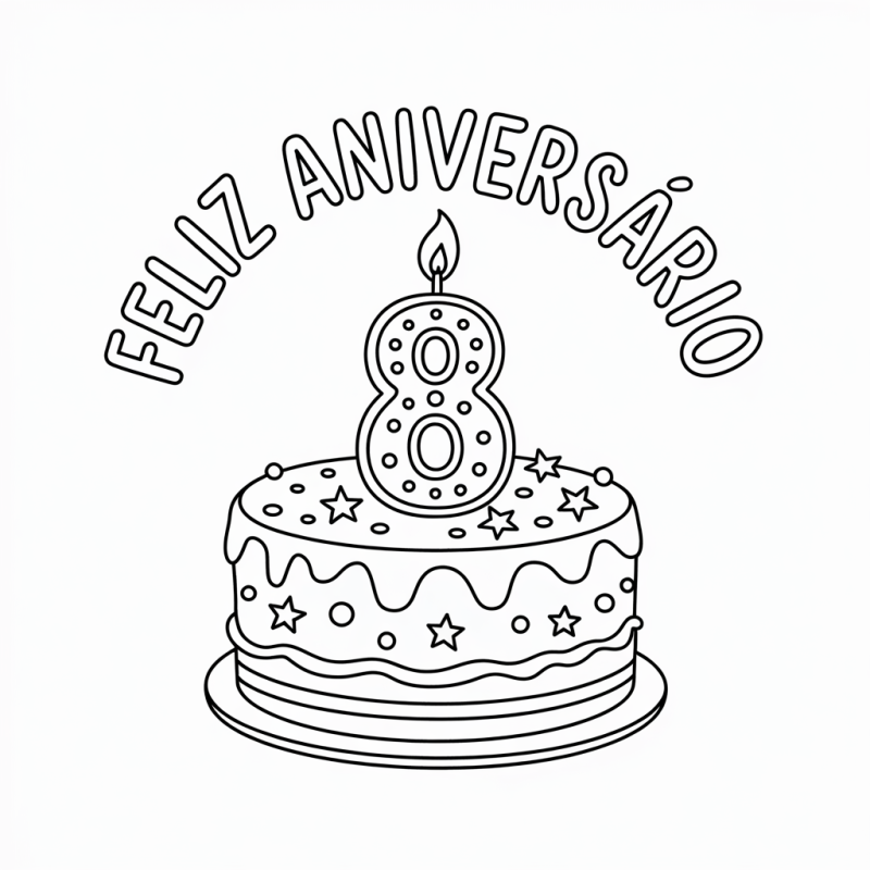 Colorir Bolo de Aniversário Estrelado com Vela 8