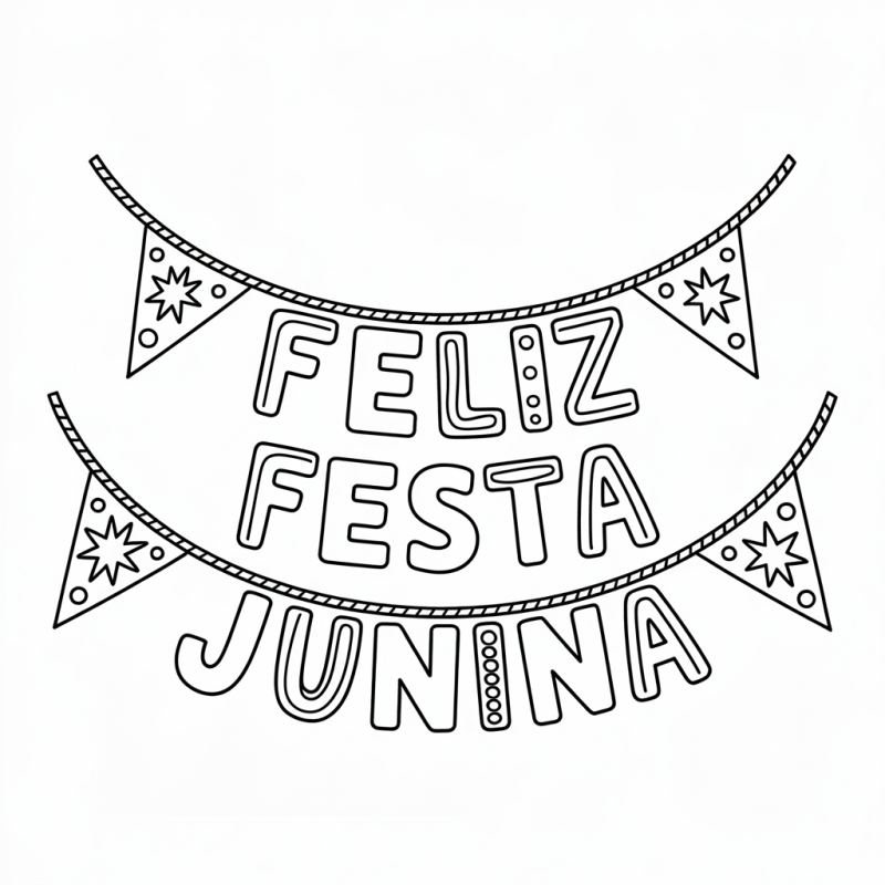 Ilustração de festa junina com bandeirinhas para colorir