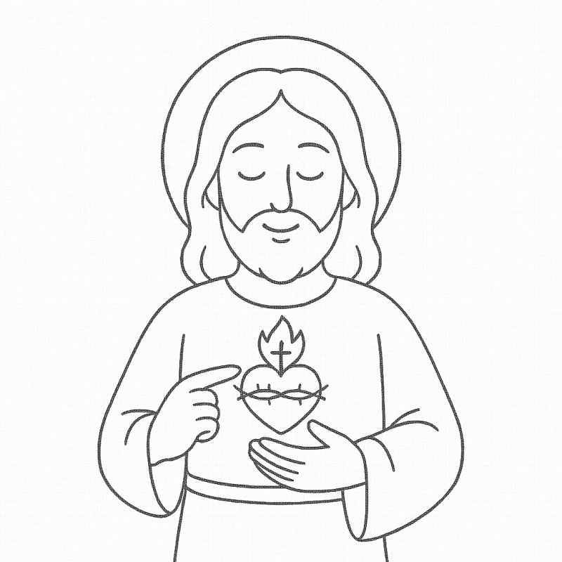 Desenho de Jesus com Sagrado Coração para colorir