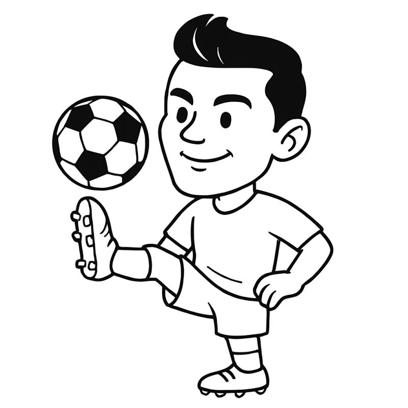 Desenho da caricatura de Cristiano Ronaldo para colorir, jogador amigável em estilo animado