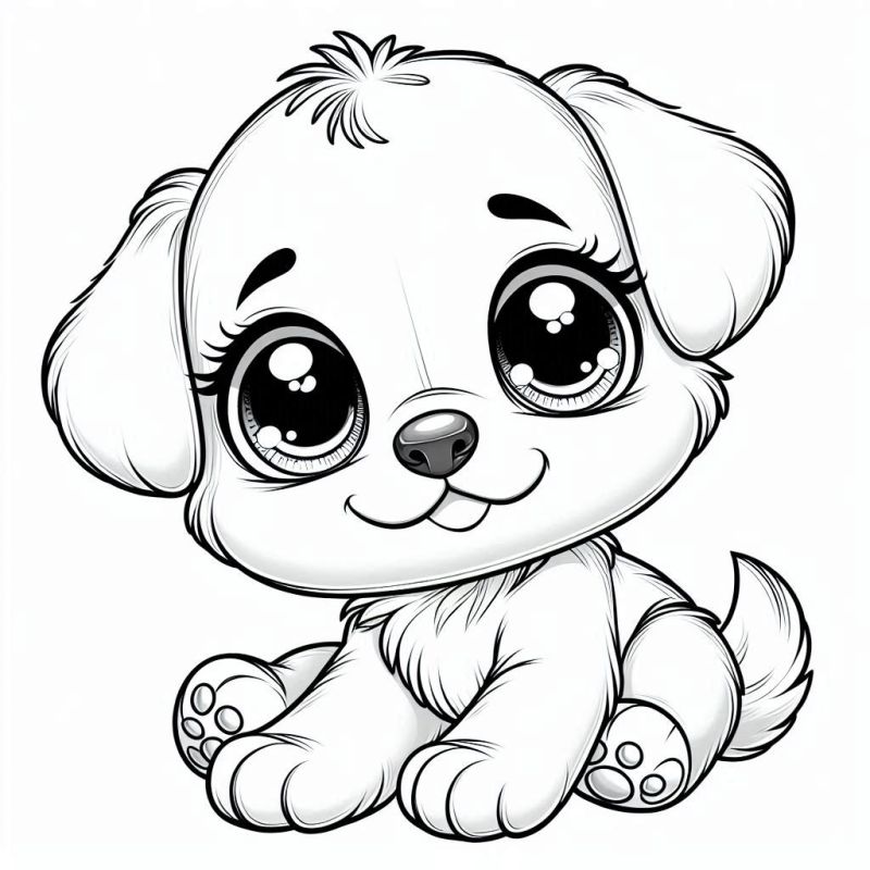 Desenho de filhote de cachorro estilo cartum para colorir