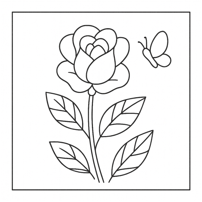 Desenho de flor estilizada com borboleta para colorir