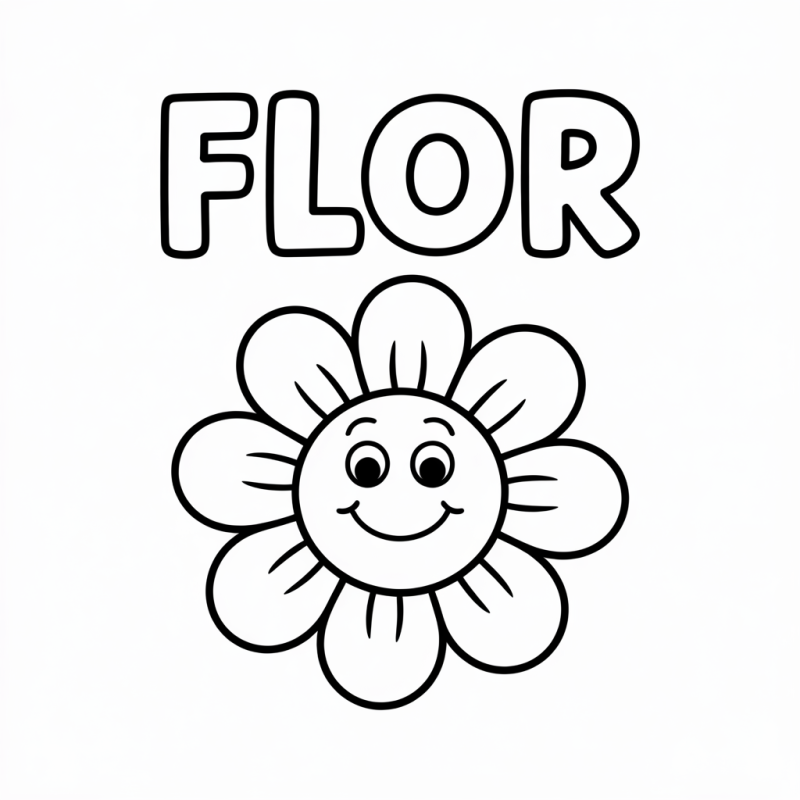 Desenho Educativo de Flor Sorridente para Colorir