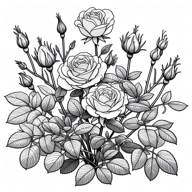 Grupo de rosas realistas prontas para colorir