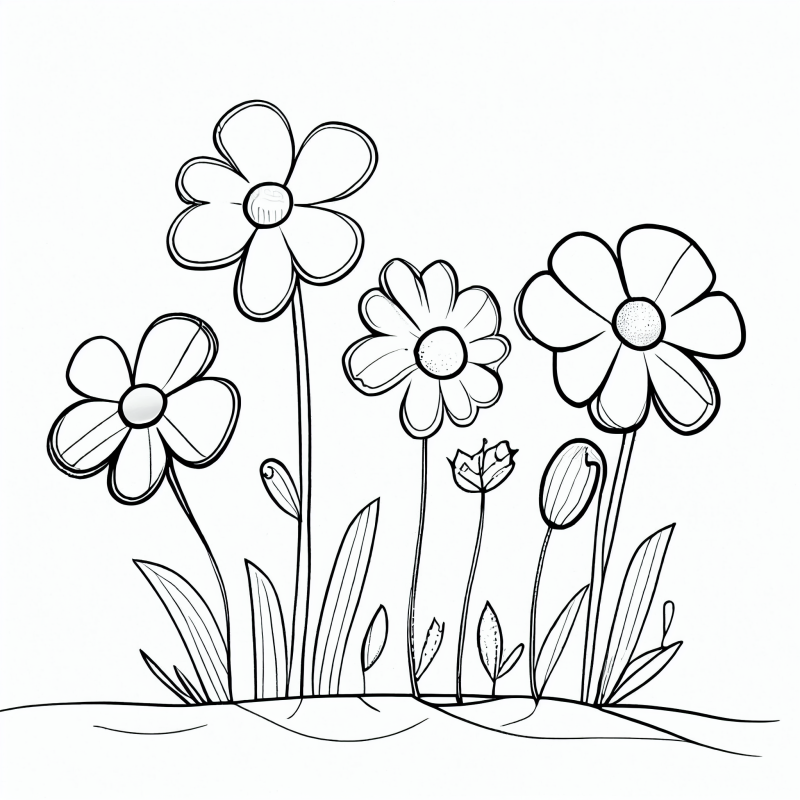Desenho para colorir com flores e botões coloridos