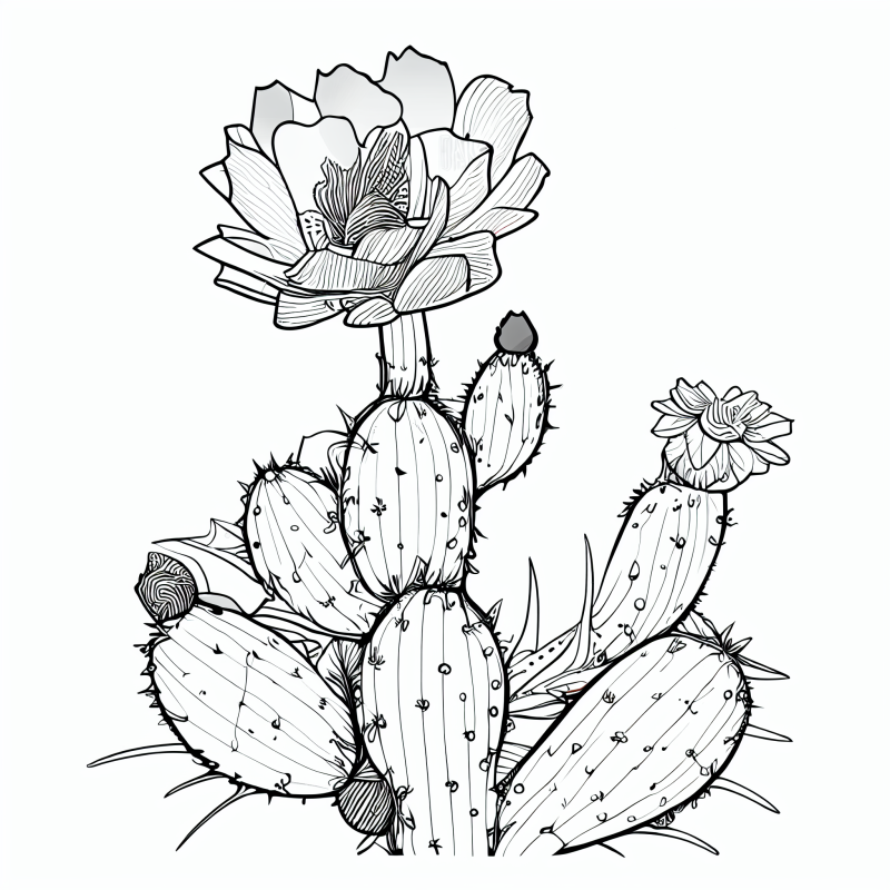 Desenho para colorir de uma linda flor de cacto realista