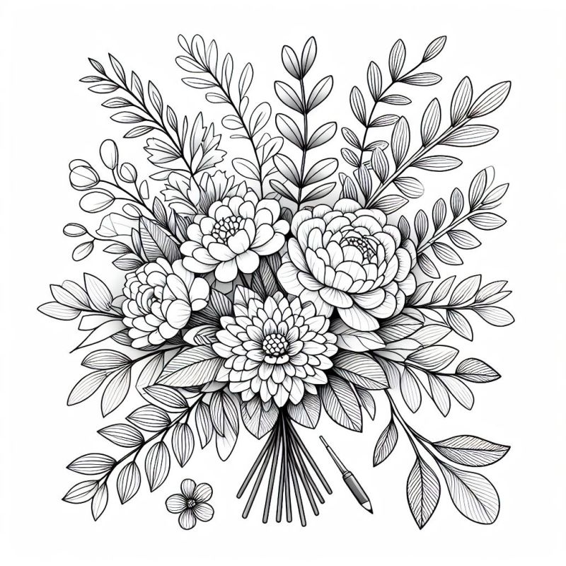 Desenho detalhado de flores realistas para colorir