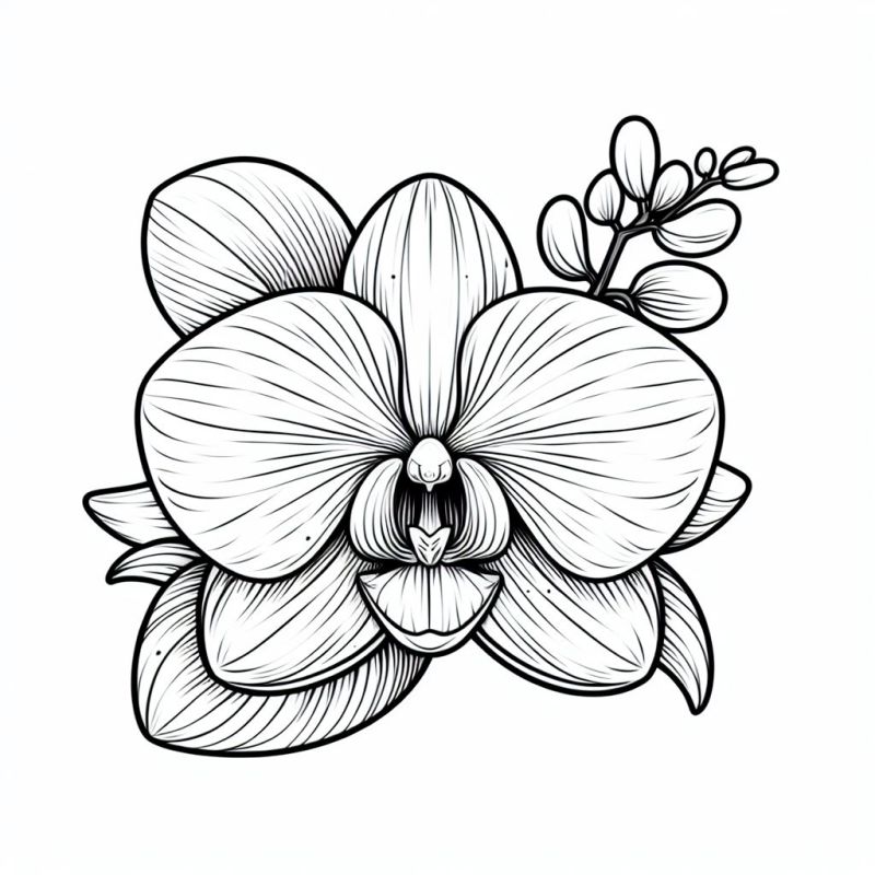 Desenho detalhado de orquídea para colorir