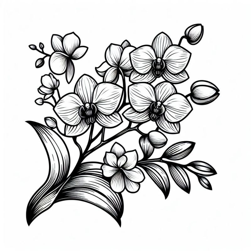 Desenho de Orquídeas Realistas para Colorir