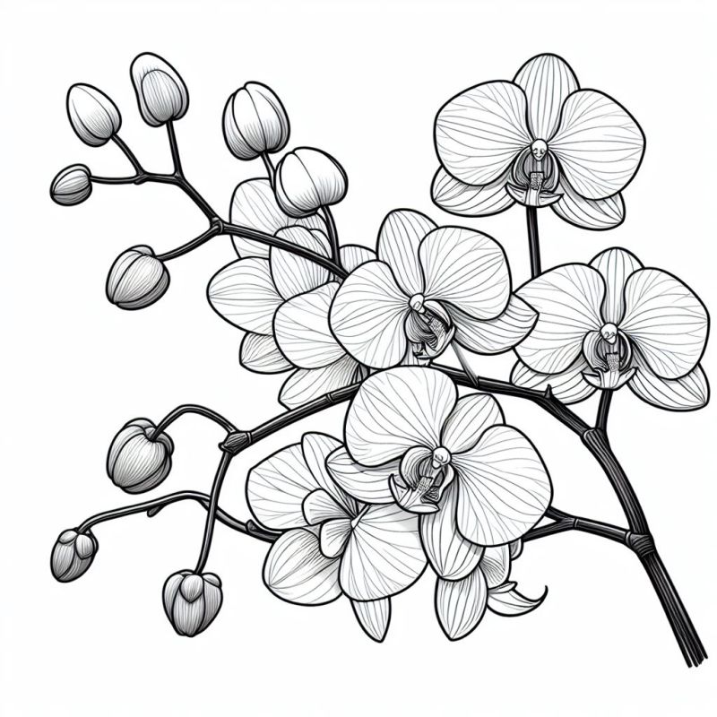 Desenho detalhado de orquídeas realistas para colorir