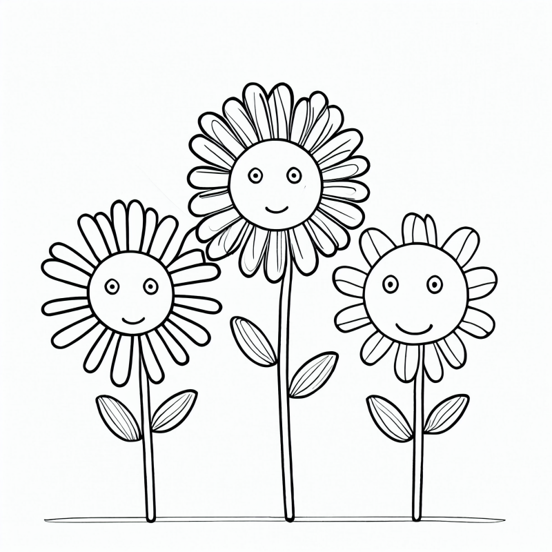 Desenho para Colorir de Flores de Margarida Sorridentes