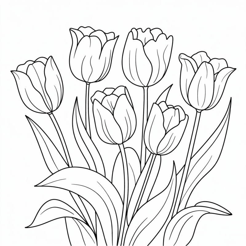 Conjunto de tulipas harmoniosas para colorir