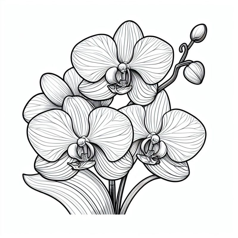 Desenho detalhado de orquídeas realistas para colorir