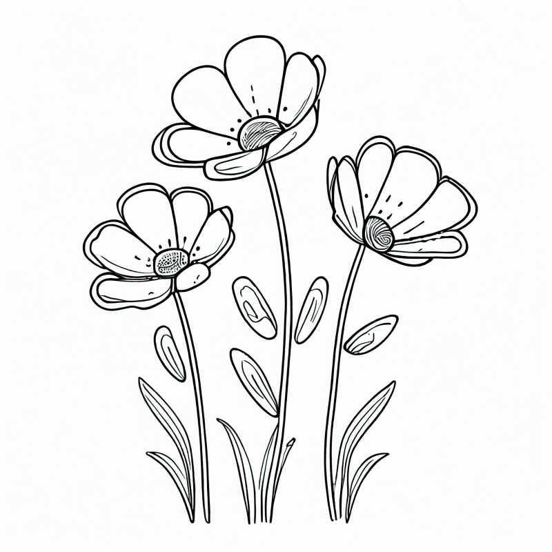 Desenho para colorir com flores realistas