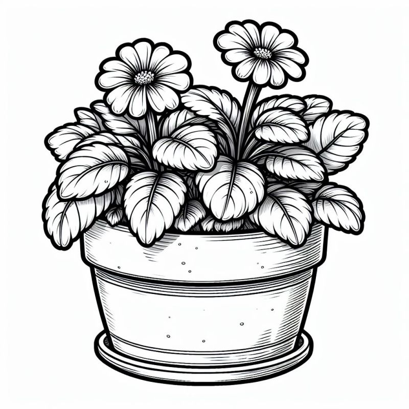 Desenho de vaso de flores realistas para colorir
