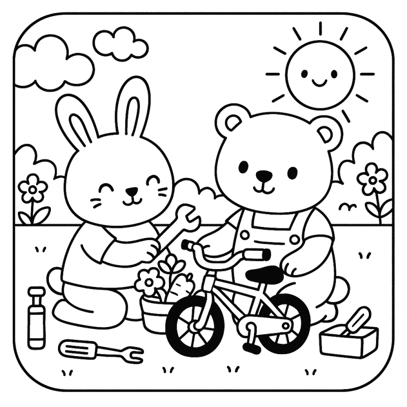 Colorir um Coelho e Urso em Um Dia Campestre ao Estilo Boobie Goods