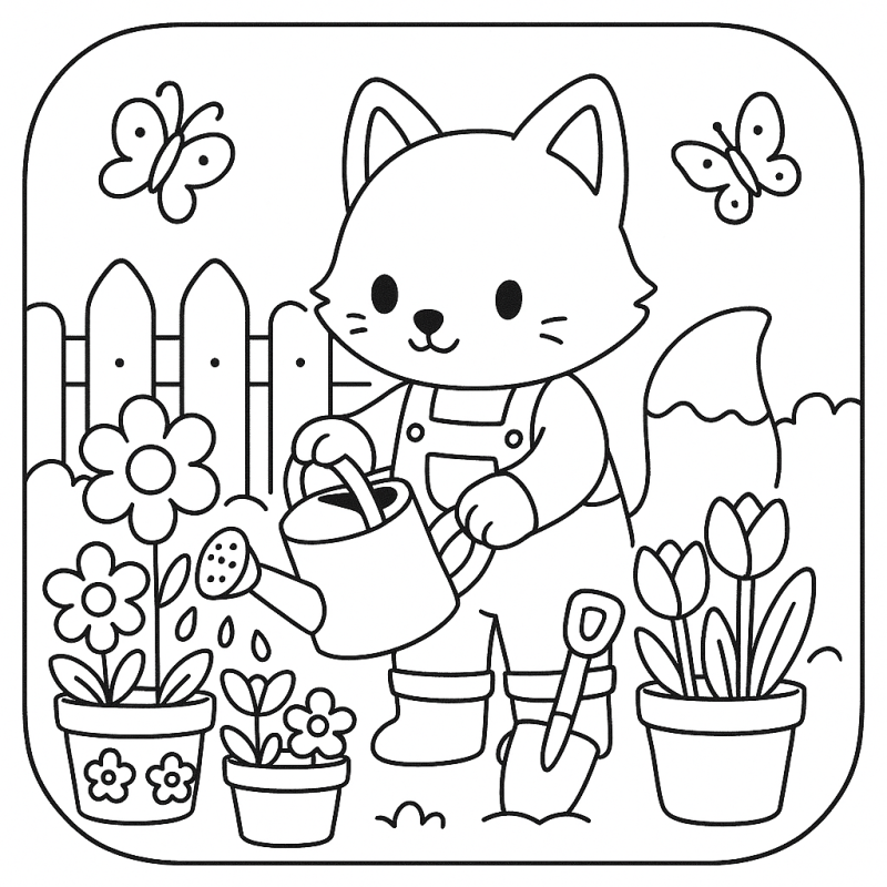 Desenho de uma raposa jardineira em um jardim boobie goods