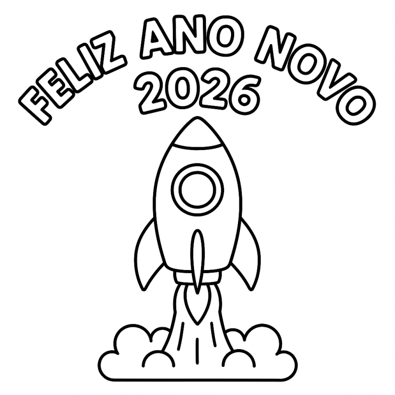 Foguete Festivo para Colorir: Ano Novo 2026