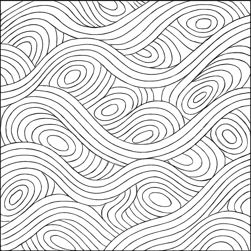 Desenho de padrão geométrico abstrato com linhas onduladas e formas ovais para colorir