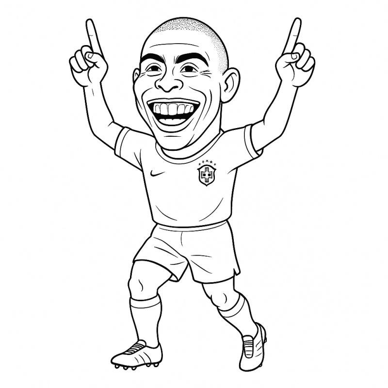 Desenho de Ronaldo Fenômeno celebrando no futebol para colorir