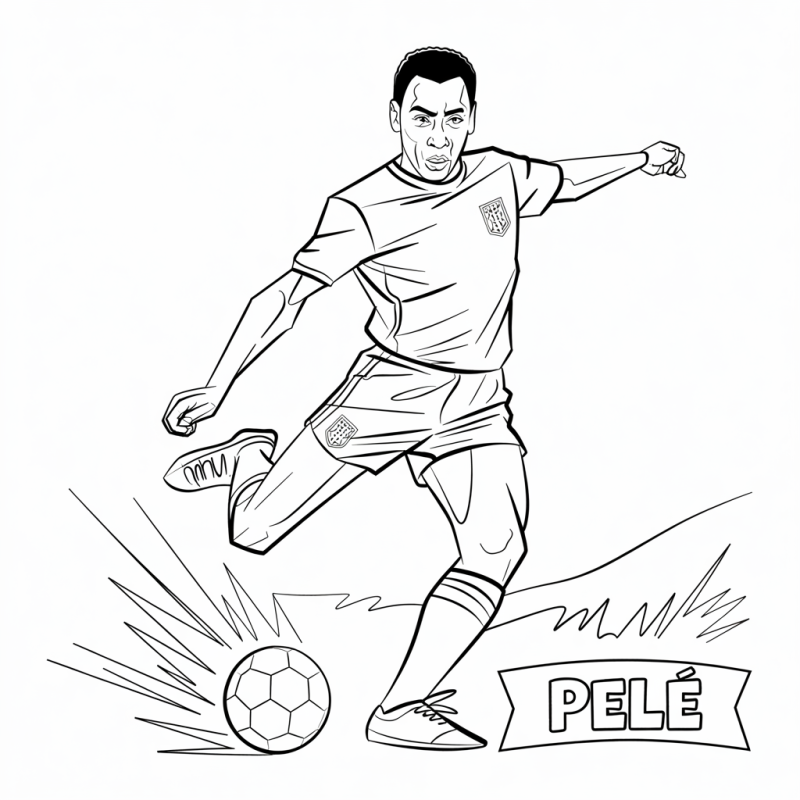 Desenho para colorir de Pelé em movimento com bola